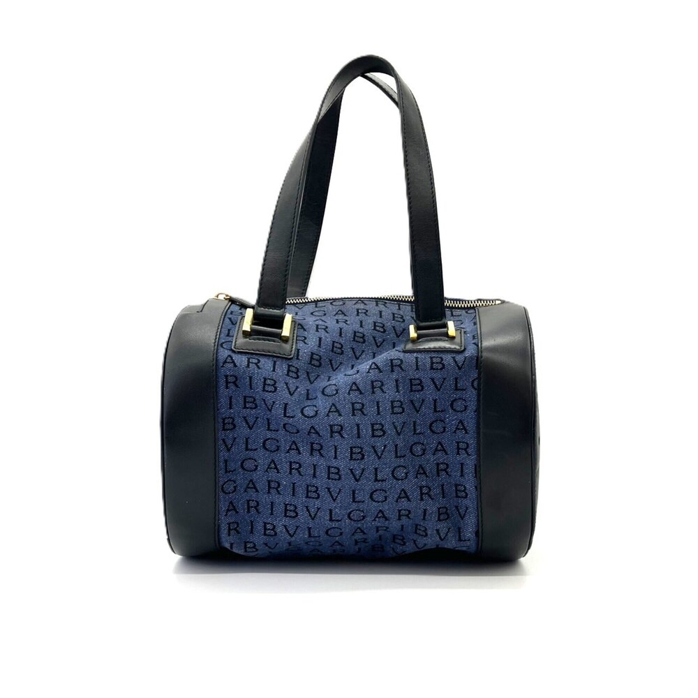 Bulgari Mania B.zero1 Handbag, Denim Mini Boston Drum Bag, Cylindrical Shape,...